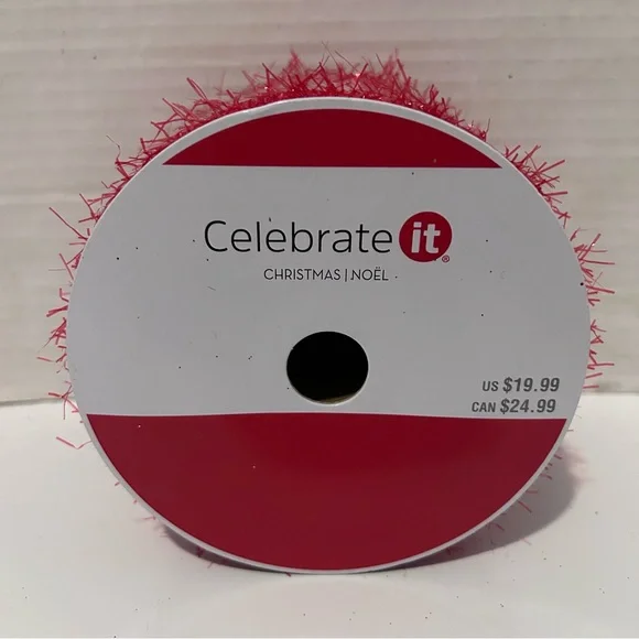 Sparkly Red tinsel WIRED solid Ribbon 3.5” - Picture 4 of 4